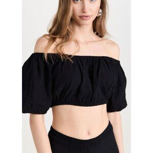 SUZIE KONDI sousanna cropped puff sleeve top in black size XS/S